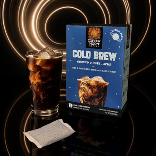 Copper Moon Cold Brew Ground Coffee Packs, Medium Roast, 4 filter pouches, 8 oz