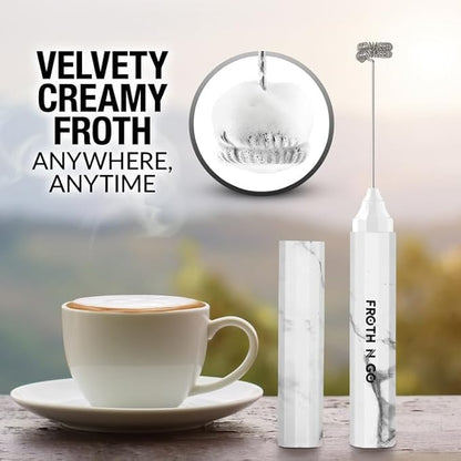 Zulay Kitchen FrothMate Powerful Milk Frother Portable & Compact Handheld Foam Maker Lattes, Cappuccinos (Marble, Froth N Go)
