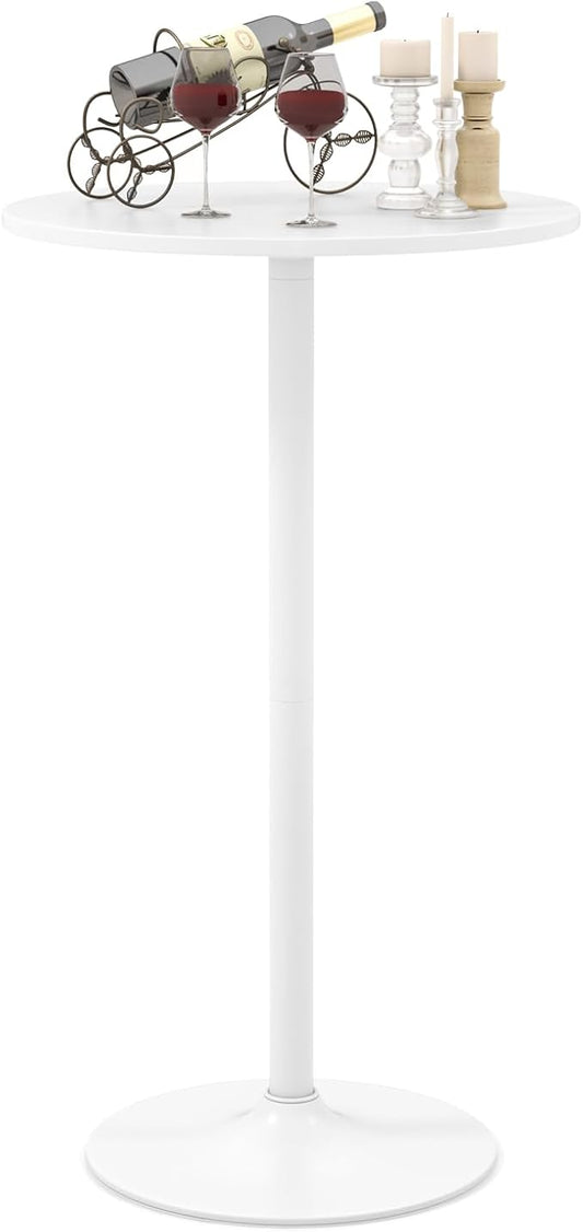 COSTWAY Round Bistro Table, Height Adjustable Bar Height Cocktail Table, High Top Pub Table Snack Table with Heavy-Duty Metal Base for Home Bar, Dining Room, Restaurant, White