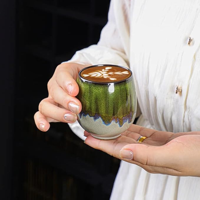 Espresso Cups Ceramic Kiln-Change Mini Espresso Coffee Cup KungFu Tea Set Spirits Cups Tasting Cups Mate Cup (2Pcs, Green)