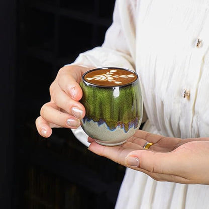 Espresso Cups Ceramic Kiln-Change Mini Espresso Coffee Cup KungFu Tea Set Spirits Cups Tasting Cups Mate Cup (2Pcs, Green)