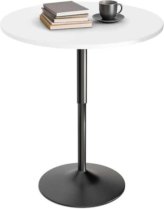 Athena Collection Bar Table Modern Round Cocktail Table Height Adjustable, Tall Bistro Pub Table with Sturdy Base, Suitable for Home, Kitchen, Pub, Restaurant, White