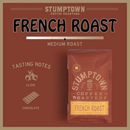 Stumptown Coffee Roasters, Dark Roast Organic Whole Bean Coffee - French Roast with Flavor Notes of Clove and Bittersweet Chocolate, 24 Ounces (2 Bags of 12 Ounces)