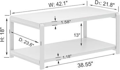EXCEFUR White Coffee Table with Storage, Modern Center Table for Living Room, Rustic Wood and Metal Cocktail Tables, White Oak