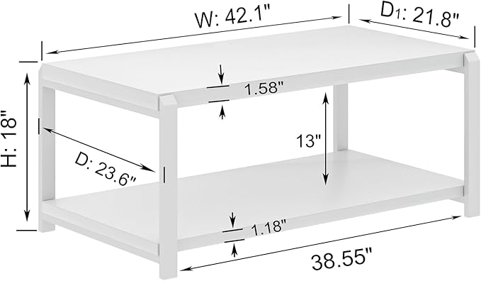EXCEFUR White Coffee Table with Storage, Modern Center Table for Living Room, Rustic Wood and Metal Cocktail Tables, White Oak