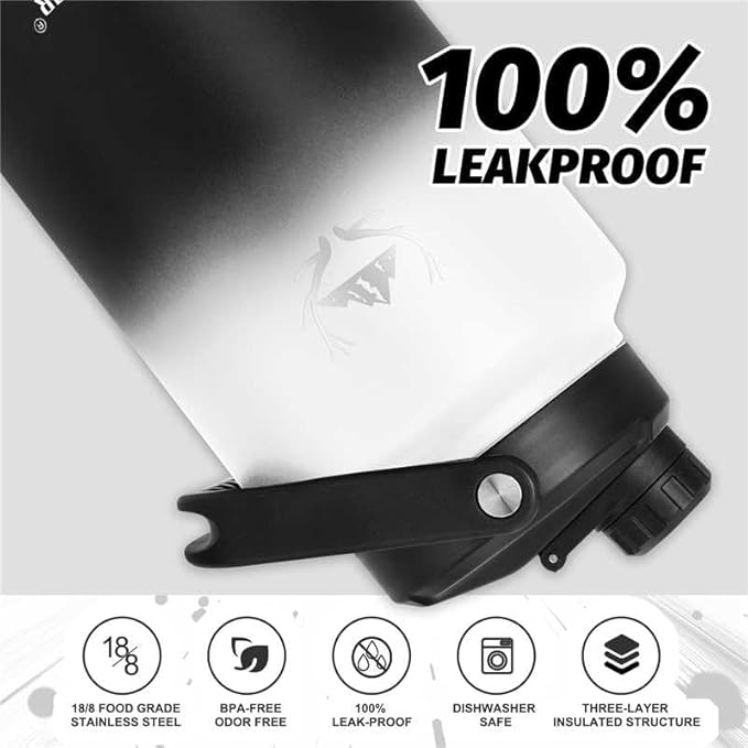 NATURE PIONEOR One Gallon Water Bottle Insulated - Large Double Vacuum Stainless Steel 128 oz Water Bottle with Holder/Carrier, 1 Gallon Water Jug,128oz, Wide Mouth