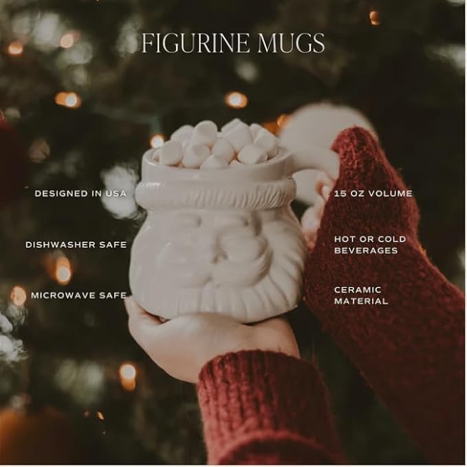 Sweet Water Decor Santa Face Mugs - 15oz Santa Hot and Cold Holiday Drinkware Gift - Ceramic Christmas Decoration Mug