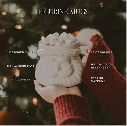 Sweet Water Decor Santa Face Mugs - 15oz Santa Hot and Cold Holiday Drinkware Gift - Ceramic Christmas Decoration Mug