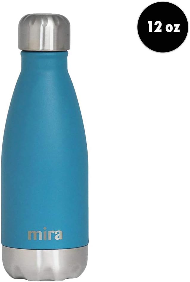 MIRA 12 oz Insulated Water Bottle - Slim Stainless Steel Cola Shape Thermo - Double Wall Hot & Cold Flask (24Hr Cold/12Hr Hot) - Hawaiian Blue