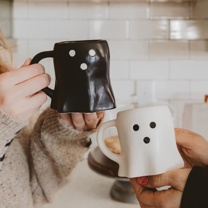 Sweet Water Decor Halloween Ghost Coffee Mug, 12oz Black Ceramic Fall Mug, Cute Spooky Season Drinkware for Coffee, Tea & Cocoa, Microwave & Dishwasher Safe, Gift for Women & Men