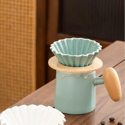 Handmade Green Pour Over Coffee Maker Set, Ceramic Coffee Dripper Brewer Heat Resistant Coffee Pot Decanter ACM04G