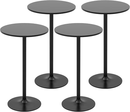 COSTWAY Round Bistro Table Set of 4, Height Adjustable Bar Height Cocktail Table, High Top Pub Table Snack Table with Heavy-Duty Metal Base for Home Bar, Dining Room, Restaurant, Black