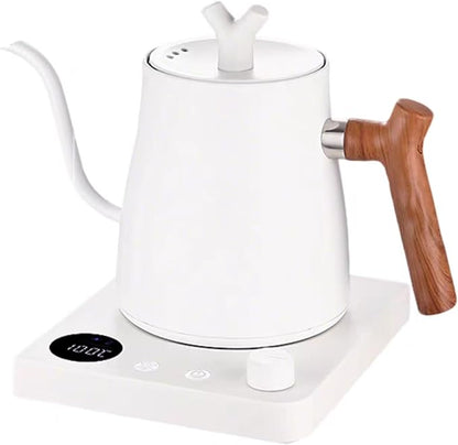 [UPGRADED] Gooseneck Electric Kettle, 1L Stainless Steel, Wooden Handle Electric Kettle, Auto Shut-Off,Precise Temperature Control for Pour Over,Hot water, Coffee & Tea| US Versioin| White