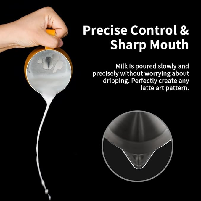 watchget Milk Frothing Pitcher 500ml/17oz Espresso Steaming Pitcher with Matte Yellow Coating Stainless Steel Milk Steamer Jug Milk Frothing Cup, Yellow