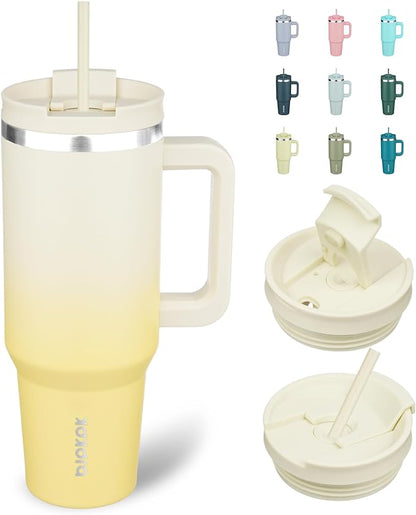 BJPKPK 40 oz Tumbler With Handle Insulated Tumblers With Lid And Straw Stainless Steel Thermal Cup,Lemon