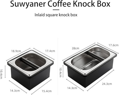 Coffee Knock Box, Stainless Steel Dump Bin Espresso Knock Box for Coffee Grounds with Removable Non-Slip Base Shock-Absorbent for Knocking Portafilter Filter Grinds (S)