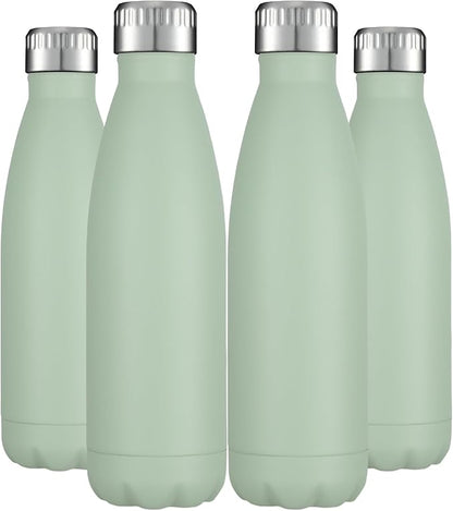 HASLE OUTFITTERS 17oz Stainless Steel Water Bottles Bulk, Vacuum Insulated Water Bottles Double Walled Powder Coated Reusable Metal Sports Water Bottles Keep Drinks Hot and Cold, Light Green, 4Packs