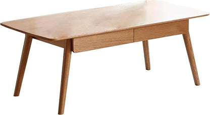 Solid Wood Coffee Table with Drawers - 100% North American FAS Grade Oak, Traditional Mortise and Tenon Craftsmanship, Low Table for Living Room & Home Office Eco-Friendly Finish