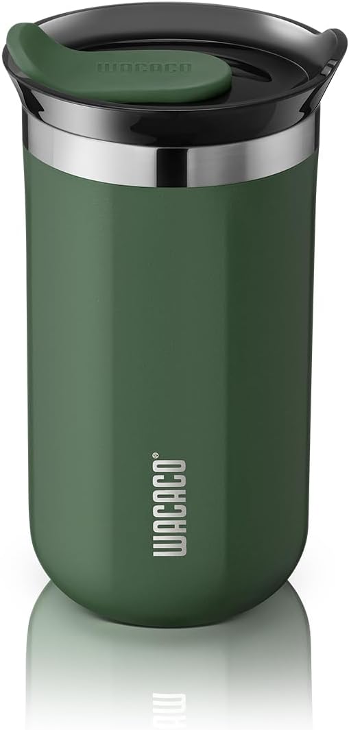WACACO Octaroma Lungo Vacuum Insulated Coffee Mug, Double-wall Stainless Steel Travel Tumbler With Drinking Lid, 10 fl oz(300ml)， Pomona Green