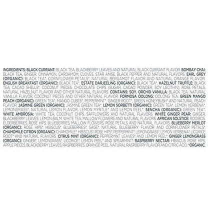 Tea Forte Tea Tasting Assortment Premium Tea Chest Gift Sampler, 40 Count, 2 of each Variety Blend Individually Wrapped Handcrafted Pyramid Infuser Bags