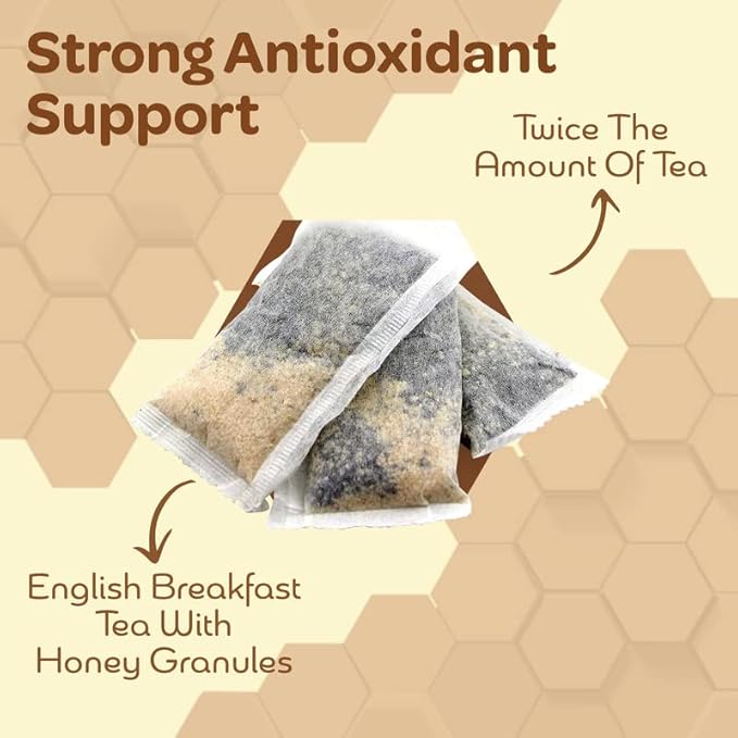 True Honey English Breakfast Tea Bags - Honey Crystals Blended in Every Sachet - Strong Antioxidant Support - All Natural Organic Herbal Caffeinated Free Tea Bag 24 Count
