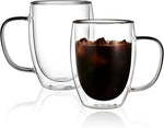 Load image into Gallery viewer, CNGLASS 12oz Double Walled Glass Coffee Mugs,Insulated Glass Mugs with Handle,Clear Espresso Cups for Latte,Cappuccino,Tea Bag,Set of 2