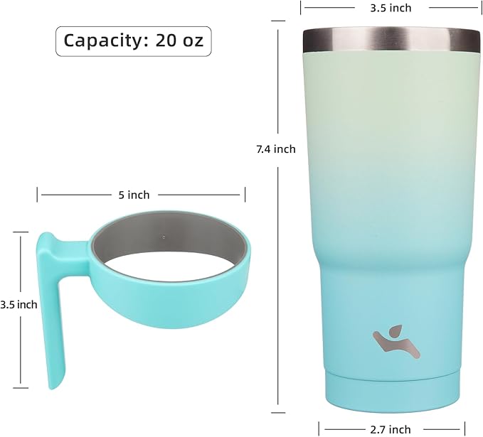 20 oz Tumbler with Handle and 2 Straw 2 Lid, Insulated Water Bottle Stainless Steel Vacuum Cup Reusable Travel Mug, Mint