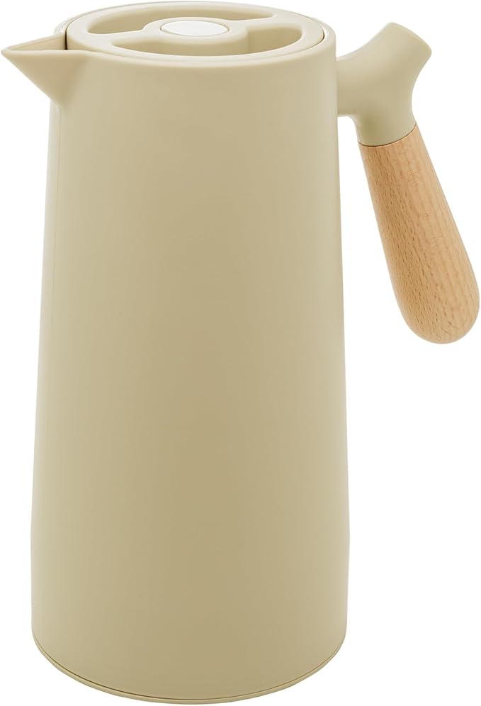 WOLFF - Thermal Coffee Carafe - Hot or Cold Drinks, Double Walled Insulated Vacuum Flask - Leakproof Coffee Dispenser with Wooden Handle, Thermos Bottle for Cold Beverages - Mint, 34floz/1L