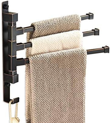 ELLO&ALLO Oil Rubbed Bronze Swing Out Towel Rack for Bathroom Holder Wall Mounted Towel Bars with Hook 3-Arm
