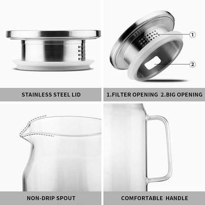 BOTTLE BOTTLE Glass Pitcher with Lid and Handle 50 oz/1500ml Water Pitcher for Ice Tea and Homemade Juice Heat Resistant Borosilicate Glass Carafe for Hot/Cold Water