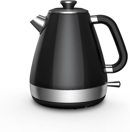 1.7L Retro Electric Kettle, 1200w Fast Boiling, Stainless Steel Hot Water Kettle Electric, Auto Shut-Off, Cordless, Boil-Dry Protection, Black