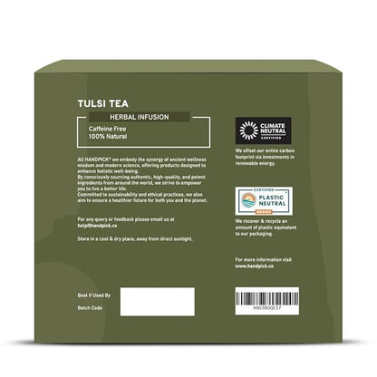 HANDPICK Original Tulsi Tea (100 count) Holy Basil Calming and Stress Relief Tea, Immune Support | Non-GMO, Caffeine-Free Herbal Tea | Ecofriendly Round Tea Bags