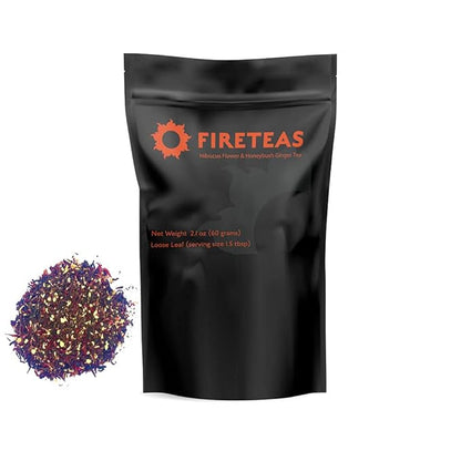 FIRE TEAS Hibiscus Ginger Tea - Organic Hisbiscus Flowers, Ginger Granules - Tasty, Anti Oxidant Rich Blended Loose Leaf Tea -