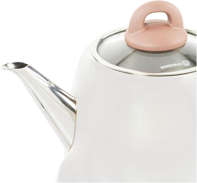 Korkmaz Bella Nora Retro Stainless Steel Tea Pot Set, Tea Kettle for Stove Top, Induction Compatible Capsulated Base (Rose Gold)