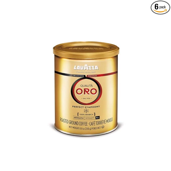 Lavazza Qualità Oro Ground Coffee, Medium Roast, 100% Arabica, 8.8 oz Tin (Pack of 6)