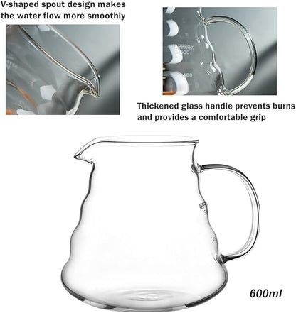 Pour Over Coffee Maker Set - Glass Dripper, Metal Stand, 600ml Heat-Resistant Server, 40 Filters - 4 in 1 for Home or Office (Bronze)