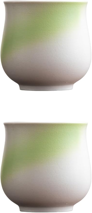 4-Oz Ceramic Espresso Cups Set - Multi-Color, Handle-Free Design for Home & Cafe | Dishwasher-Safe Stoneware Cups (Kiln turning green, 2)