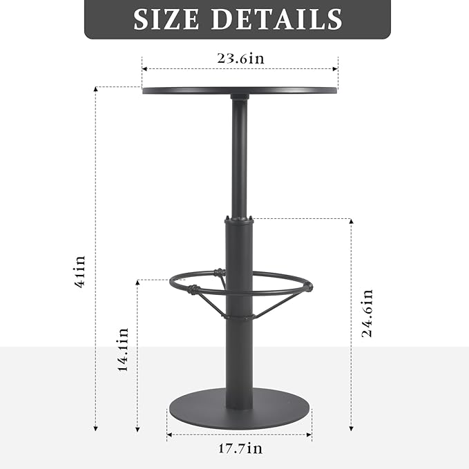 Retro Bar Table Industrial 41.3inch High Pub Table Modern Small Bistro Table for 2-3 People Metal Patio Table for Outdoor Indoor Minimalist Home Decor