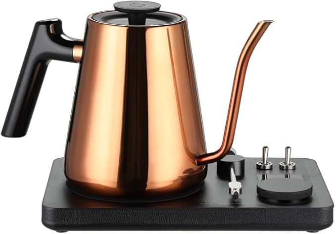 DJ Electric Gooseneck Kettle for Pour Over Coffee & Tea - Water Boiler - Turntable Design - Quick Heating & Temperature Control - Copper