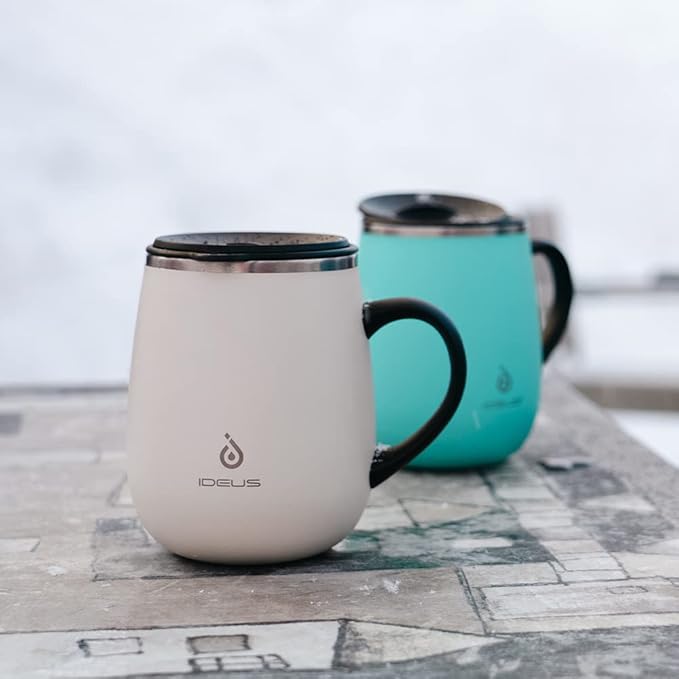 Ideus 16 oz (470 ml) Insulated Coffee Mug with Handle and Lid, Double Wall Stainless Steel Vacuum Thermal Coffee Mug, Travel Coffee Cup Thermal Cup for Home and Office (Mars Celadon)