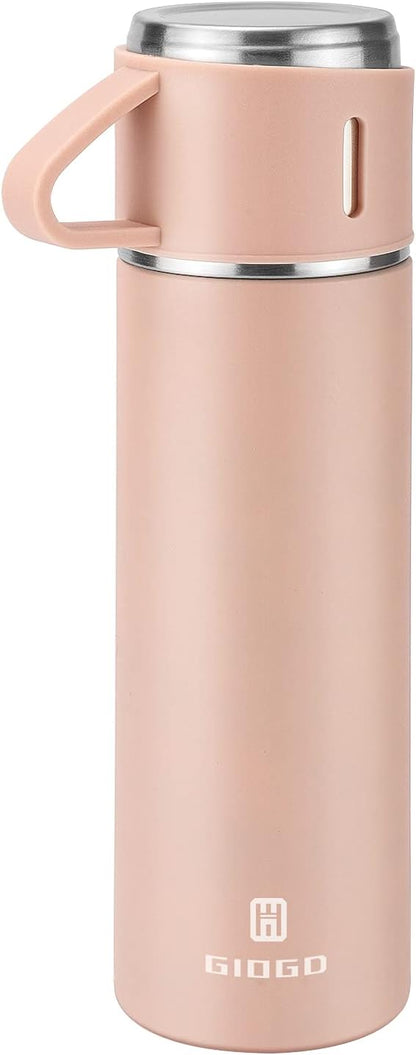 Stainless Steel Thermo 500ml/16.9oz Vacuum Insulated Bottle with Cup for Coffee Hot drink and Cold drink water flask.(Pink,Single)