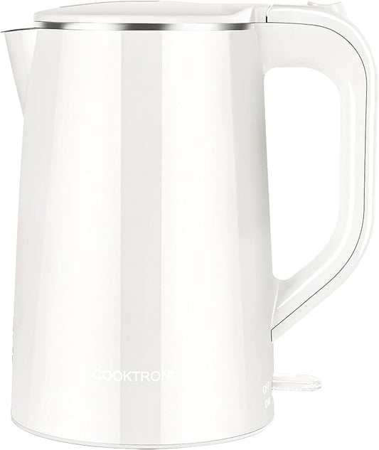 1.7L Electric Kettle Quiet, Double Wall Hot Water Boiler BPA-Free, Quiet Boil and Cool Touch Tea Kettle, Cordless with Auto Shut-Off & Boil Dry Protection, 1500W Fast Boiling, White