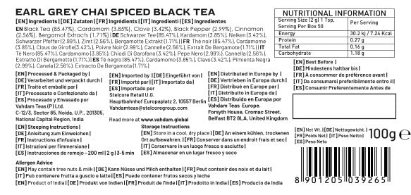 VAHDAM Earl Grey Masala Chai - High Caffeine, Non GMO, Gluten Free | Citrusy Earl Grey Tea Leaves w/ Pure Bergamot Oil | Brew Hot, Iced or Chai Latte | Vacuum Sealed Pack (50 Cups/3.53 oz)