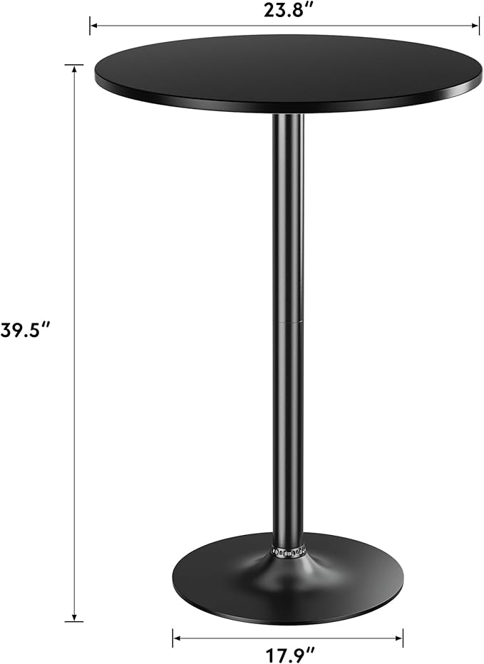 Shahoo Round Bar Table, Cocktail Tables with Metal Base & MDF Top, for Bistro Pub, Cafe, Black