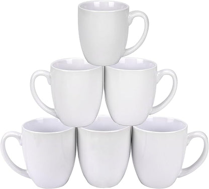 Schliersee 16 OZ White Porcelain Coffee Mugs Set of 6, Large Coffee Cups with Handle for Latte, Hot Tea, Coffee, Cappuccino, Cocoa, Milk, Water, espresso Porcelain Mug Cups, Microwave Safe