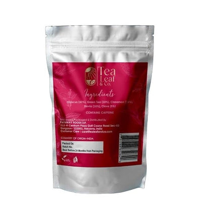 Tealeaf & Co. Sweet Hibiscus Cinnamon Green Tea with Hibiscus, Cinnamon, Stevia & Clove - Green Tea Bags with Fresh Herbs and Spices (Low Caffeine) - 100 Teabags