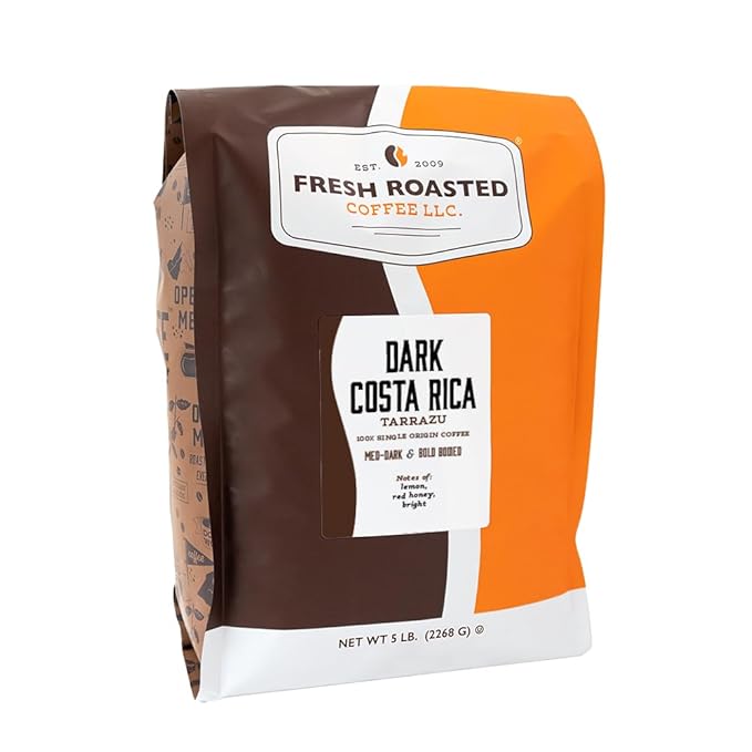 Fresh Roasted Coffee, Dark Costa Rican Tarrazu, 5 lb (80 oz), Dark Roast, Kosher, Ground