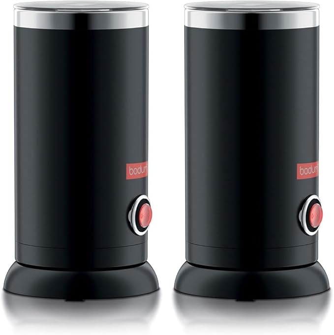 Bodum Electric Milk Frother Black 10oz | Non-Stick Interior | Stainless Steel Body | Auto Shut-Off | Pack of 2