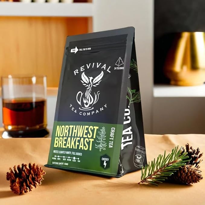 Revival Tea Company Northwest Breakfast Tea - Black Tea Blend with Western Cedar Tips, Assam, Ceylon, and Chinese Black Tea - Loose Leaf 6 Ounces