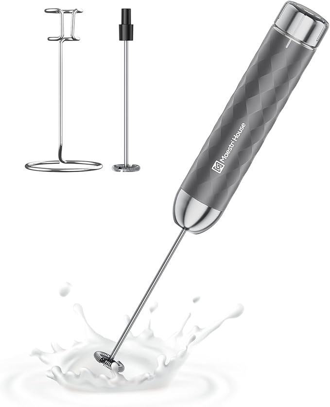 Maestri House Rechargeable Milk Frother with Stepless Speed Control, LunaFro 2.0 Handheld Electric Foam Maker Waterproof Drink Mixer Foamer for Lattes, Cappuccino